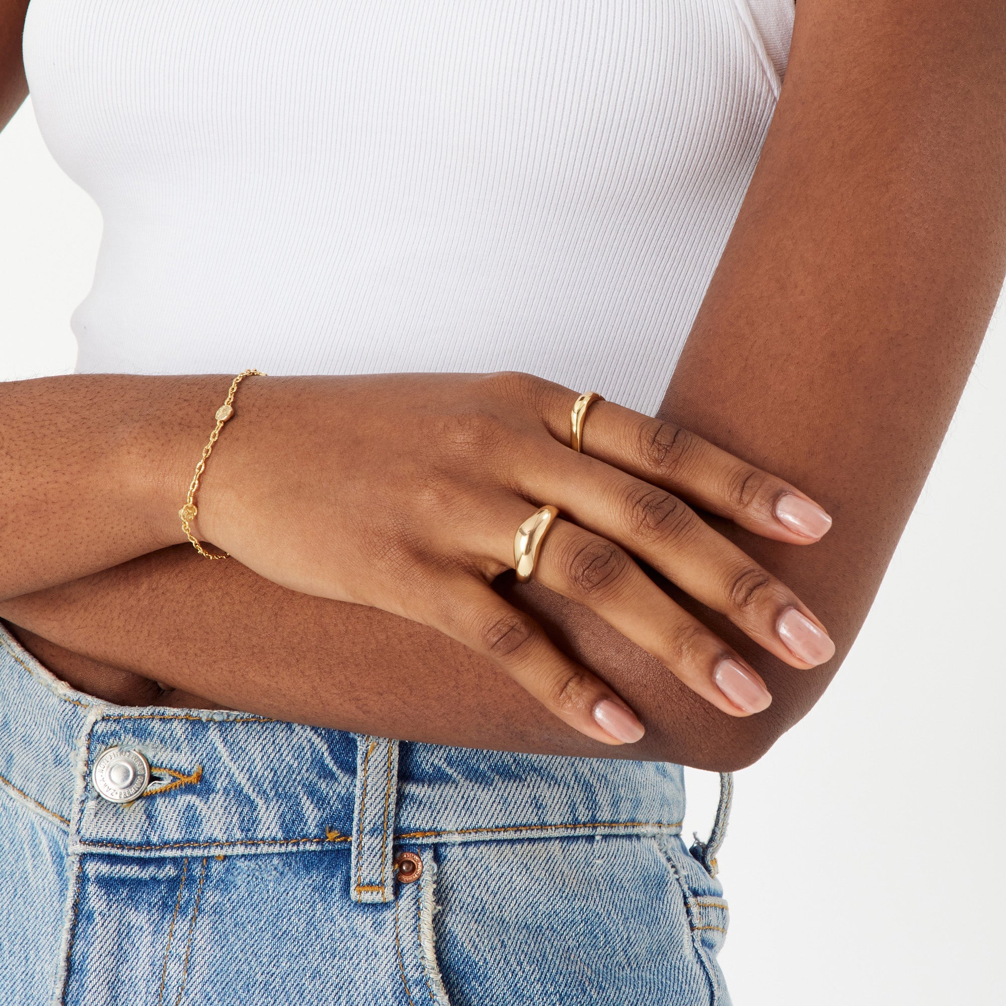 Real Gold Plated Z Set of 2 Smooth Irregular Ring For Women By Accessorize London-Small