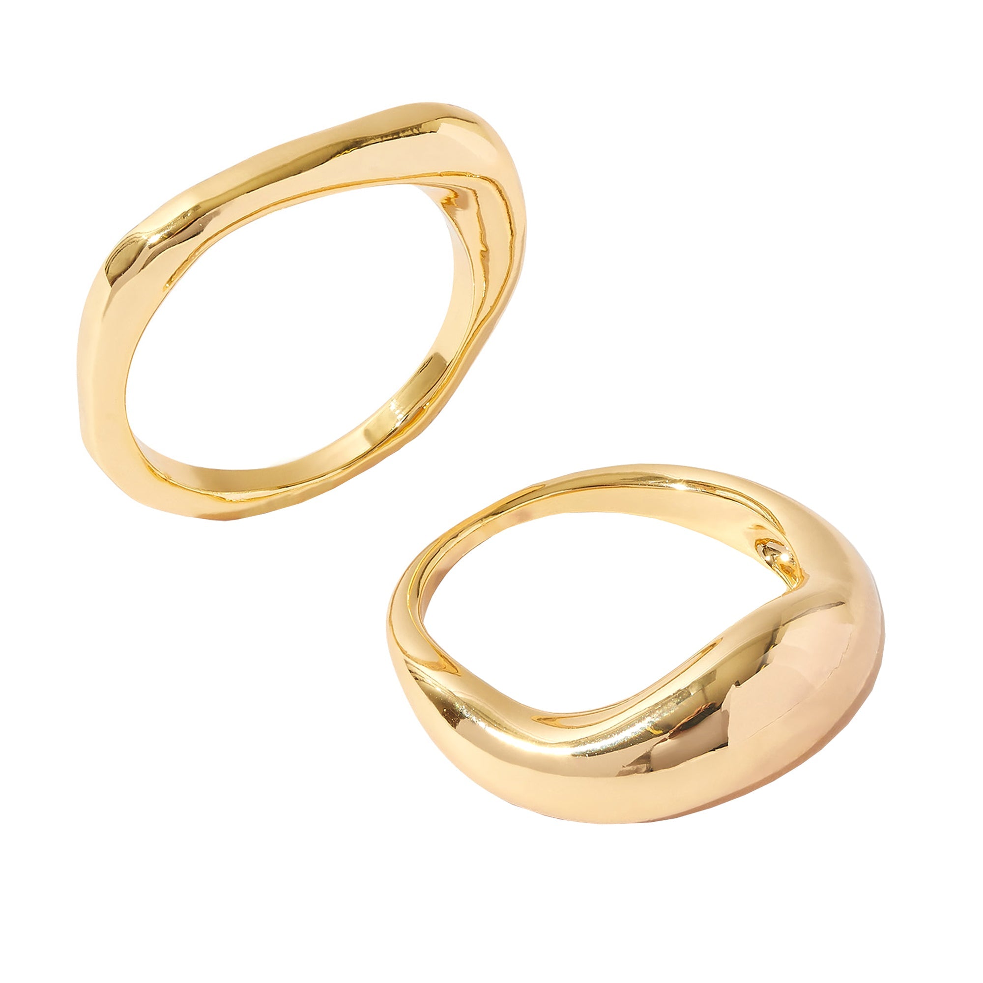 Real Gold Plated Z Set of 2 Smooth Irregular Ring For Women By Accessorize London-Medium