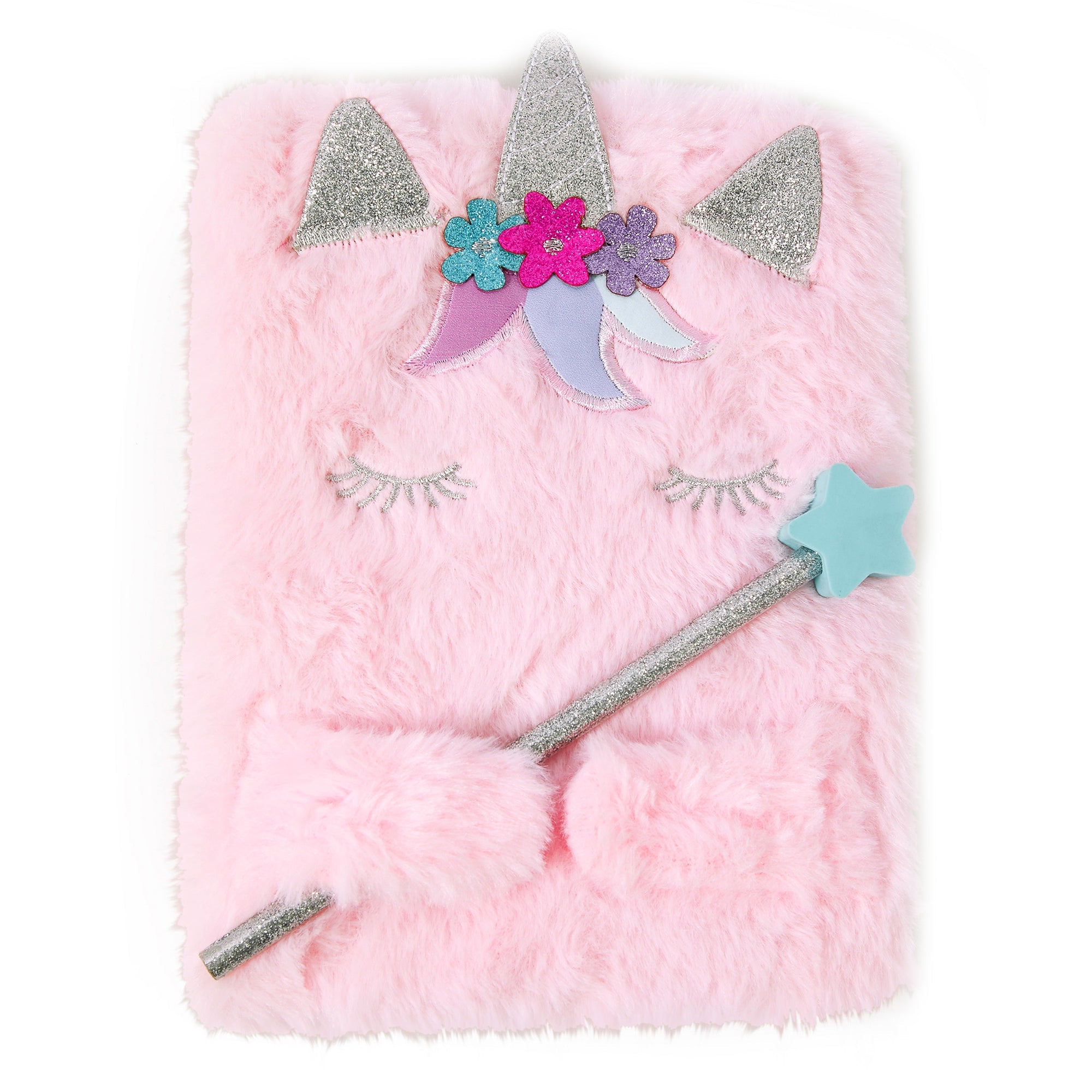 Accessorize London Girl's Fluffy Unicorn Notebook And Pencil