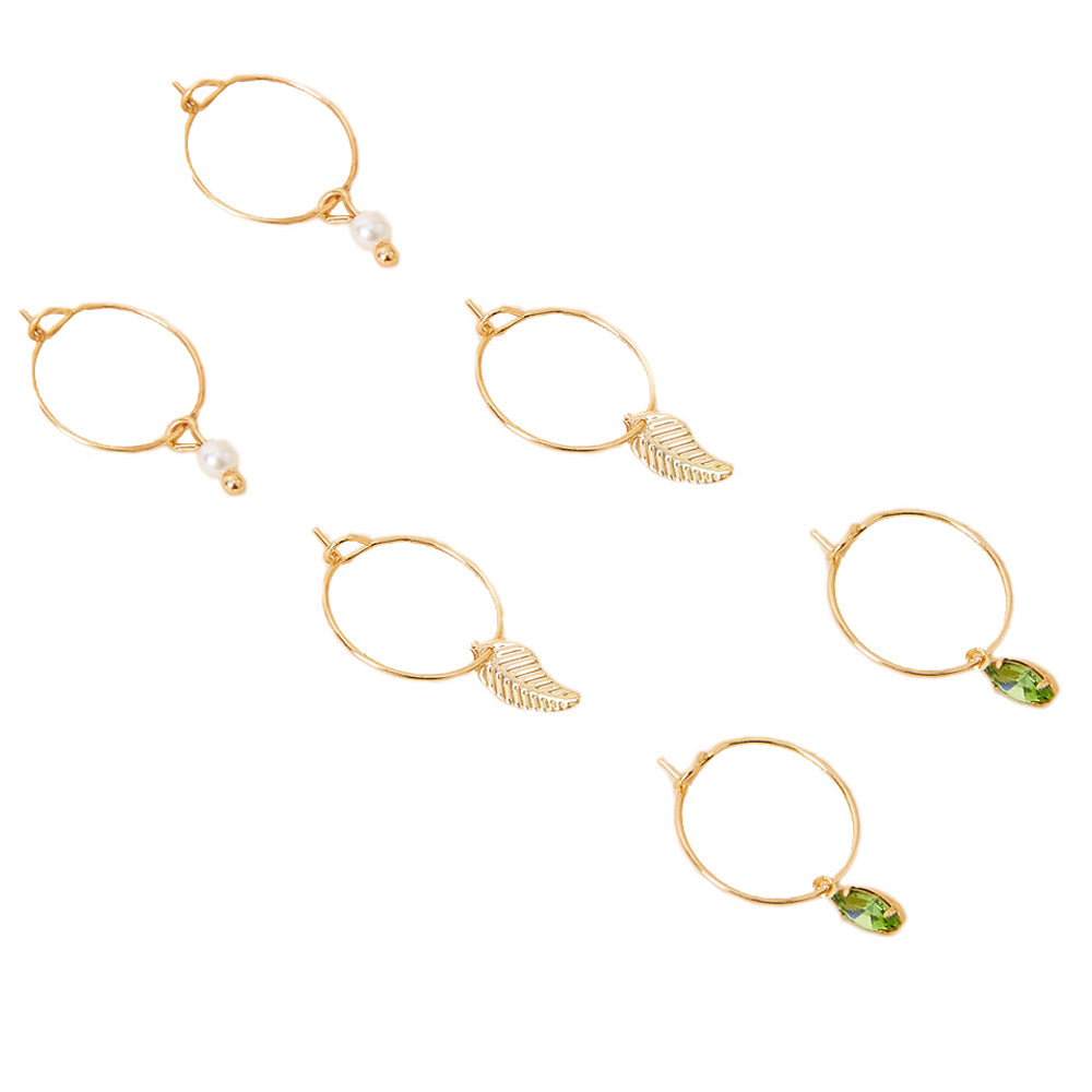 Accessorize London Women's Green Set of 3 Leaf Hoops Earring