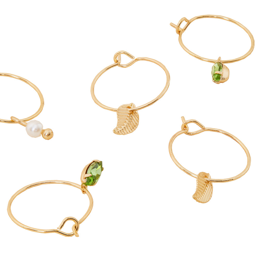 Accessorize London Women's Green Set of 3 Leaf Hoops Earring