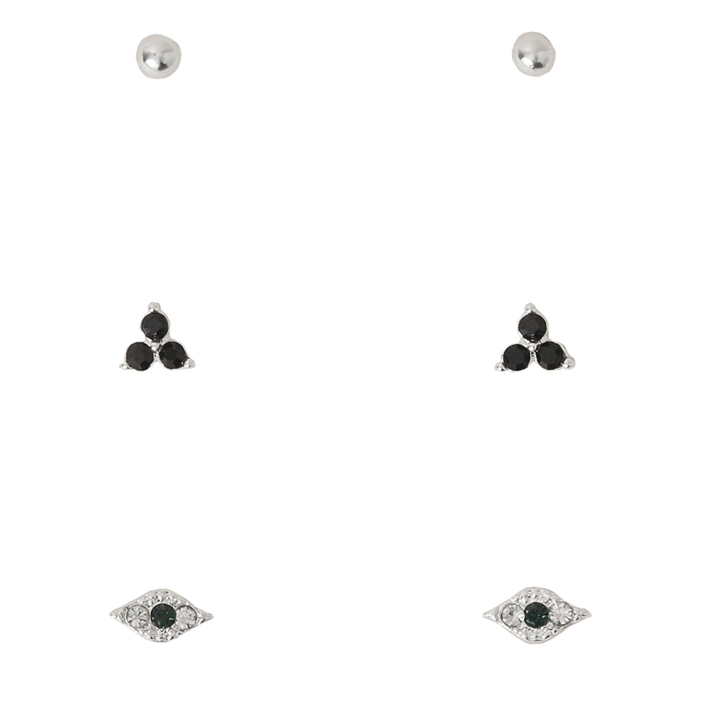 Accessorize London Women's Black Set of 3 Evil Eye Stud Earring