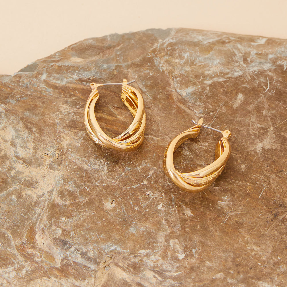 Accessorize London Women's Gold Interlocking Textured Hoop Earring