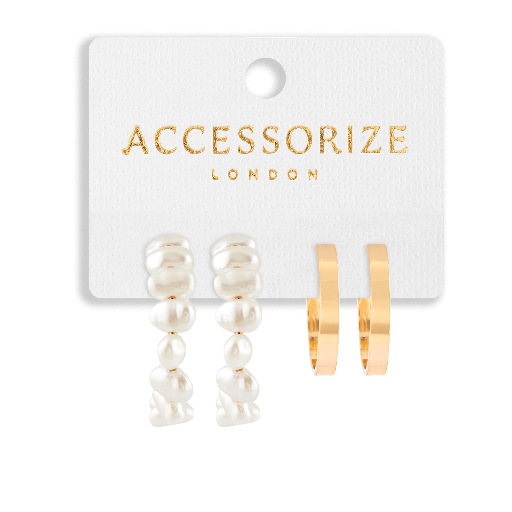 Accessorize London Women's 2 Pearl Hoop Earring Set Gold