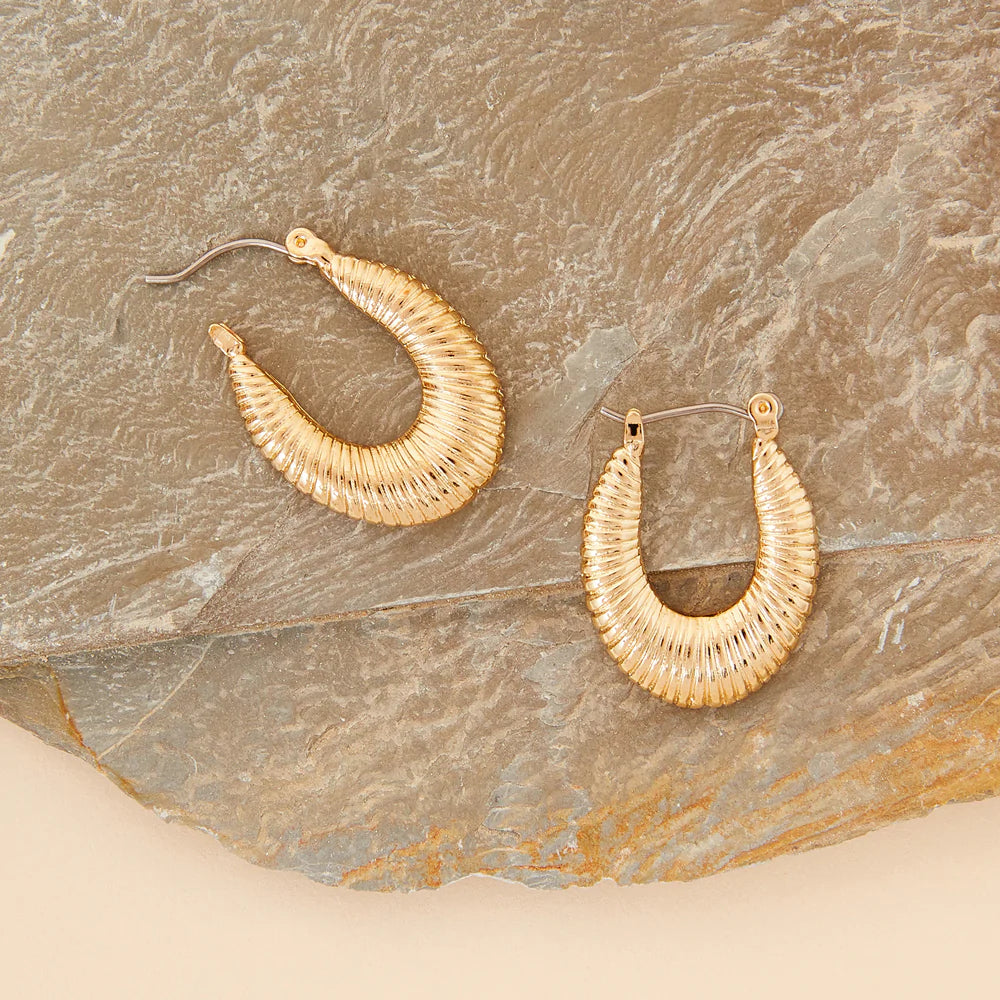 Accessorize London Women's Gold Ridged Oval Hoop Earring