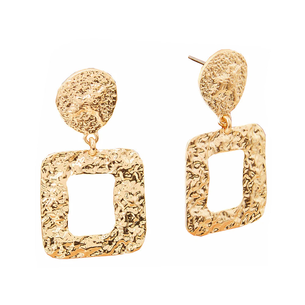 Accessorize London Women's Gold Textured Square Doorknocker Earring