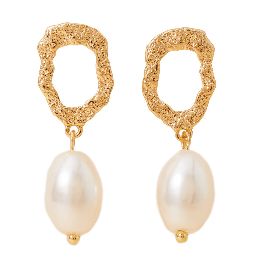 Accessorize London Women's Gold Textured Circle Pearl Drop Earring
