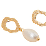 Accessorize London Women's Gold Textured Circle Pearl Drop Earring