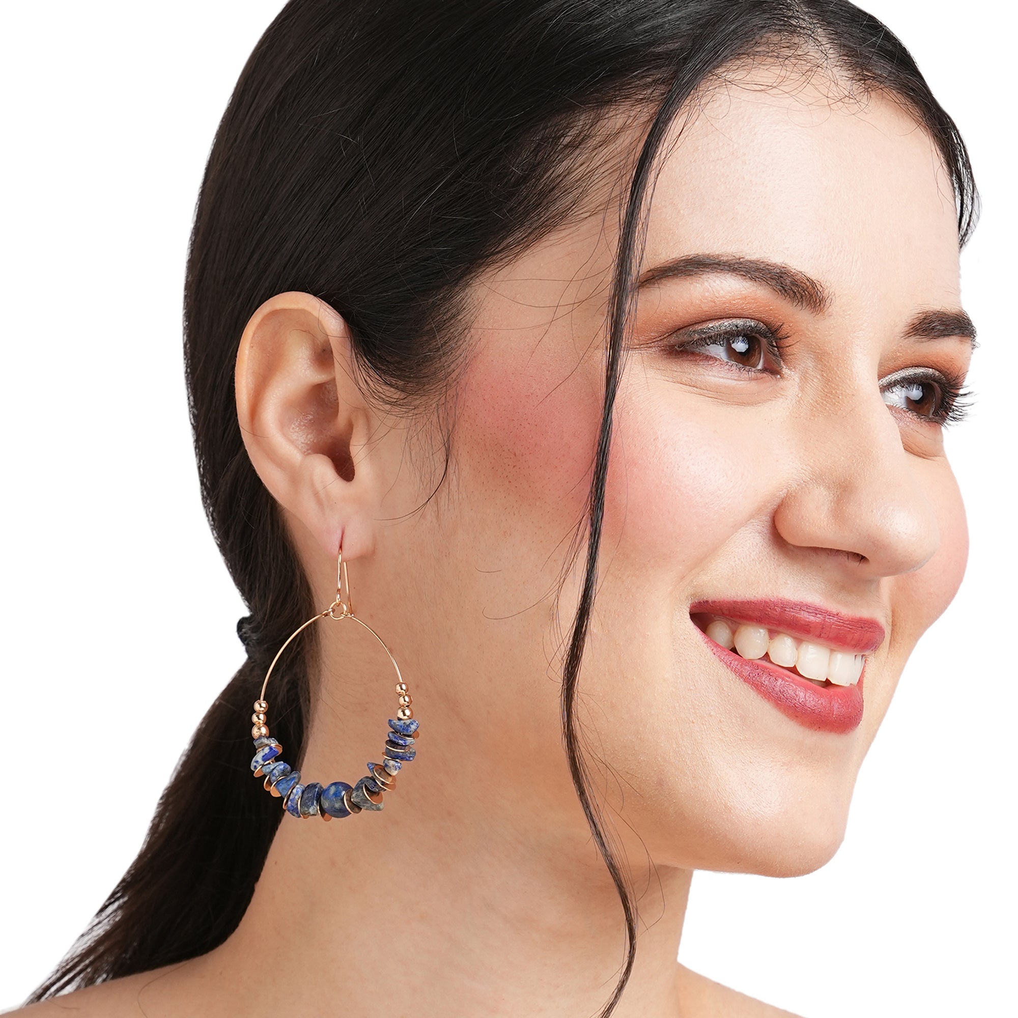 Accessorize London Women's Blue Raw Stone Large Beaded Hoop Earring