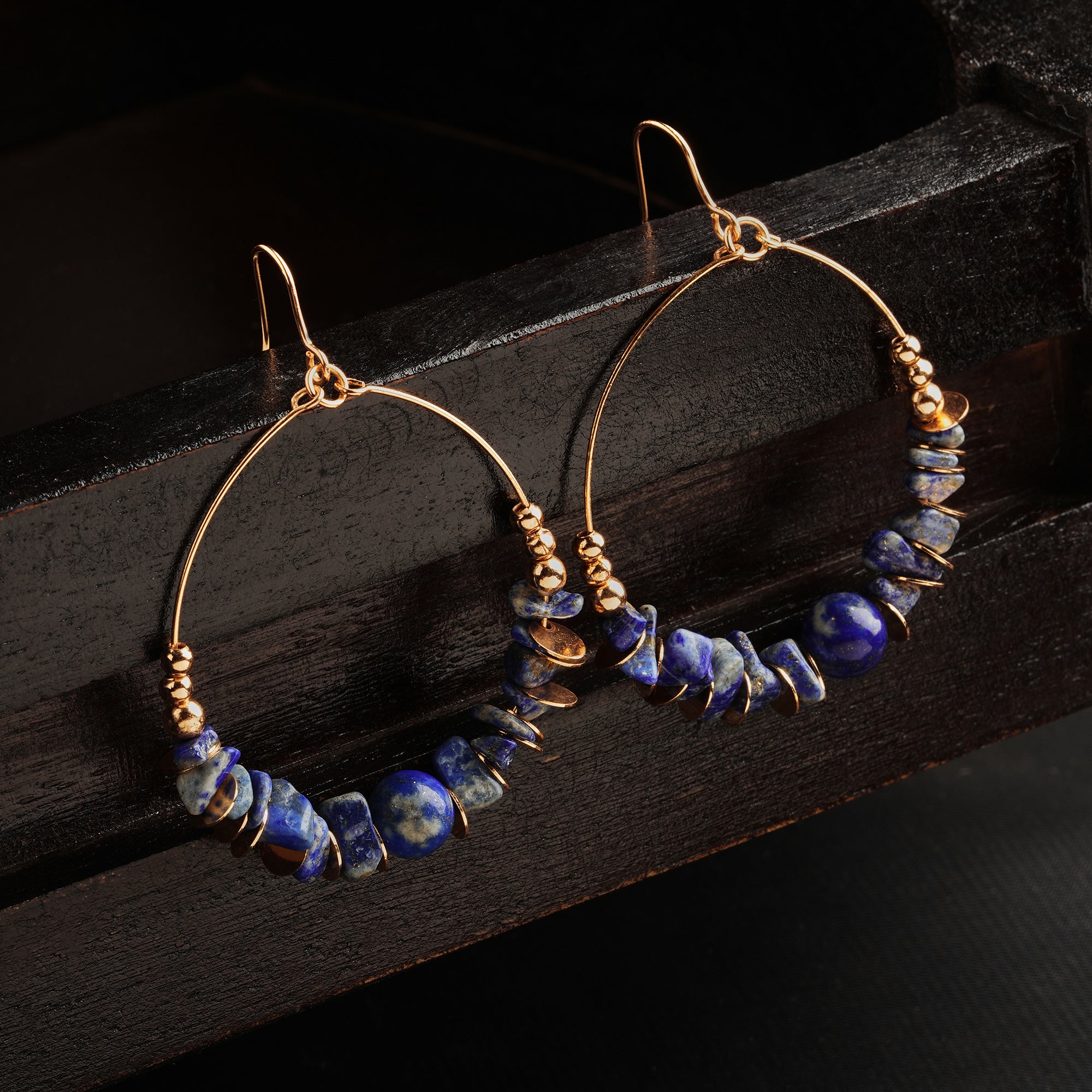 Accessorize London Women's Blue Raw Stone Large Beaded Hoop Earring