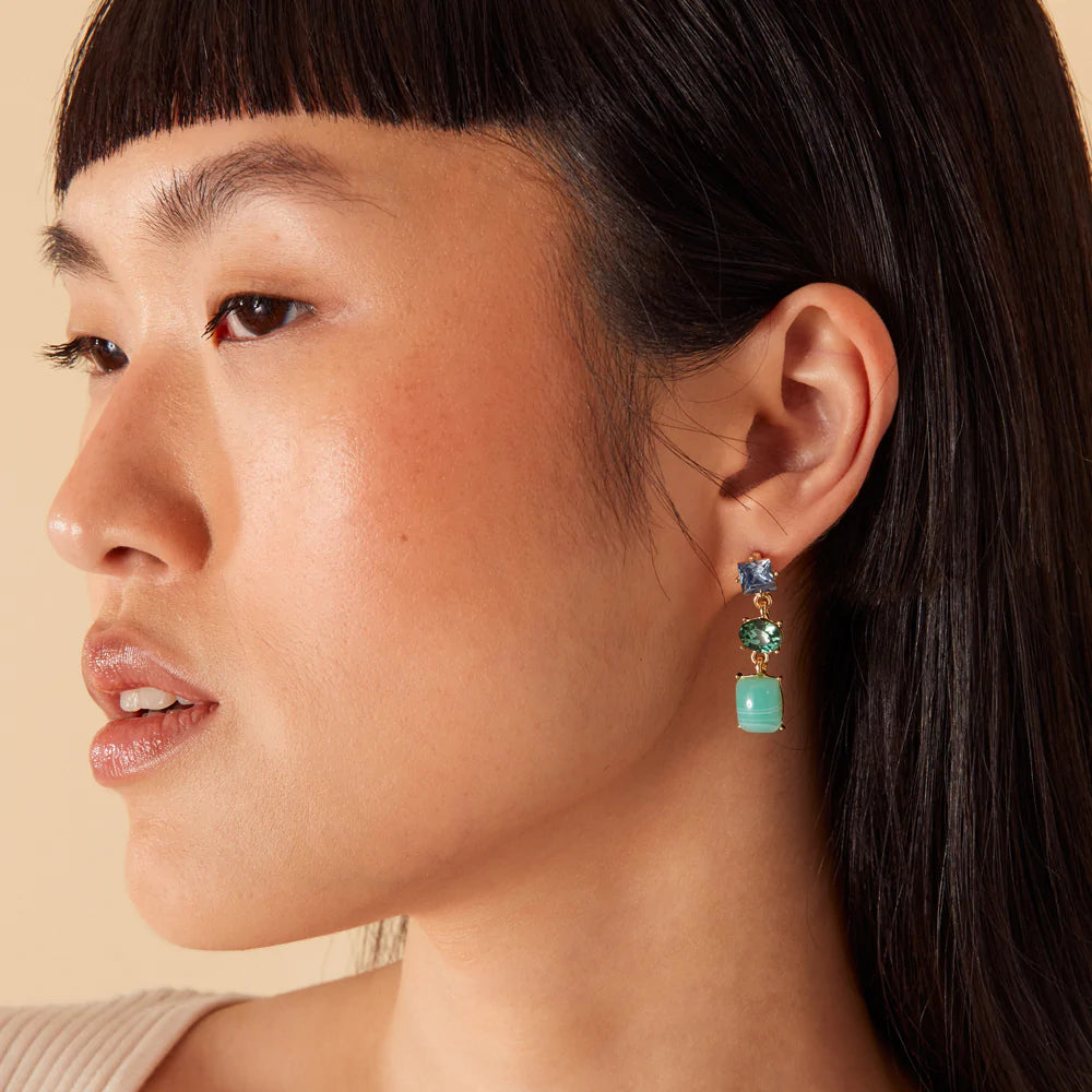 Accessorize London Women's Green Mixed Gem Short Drop Earring