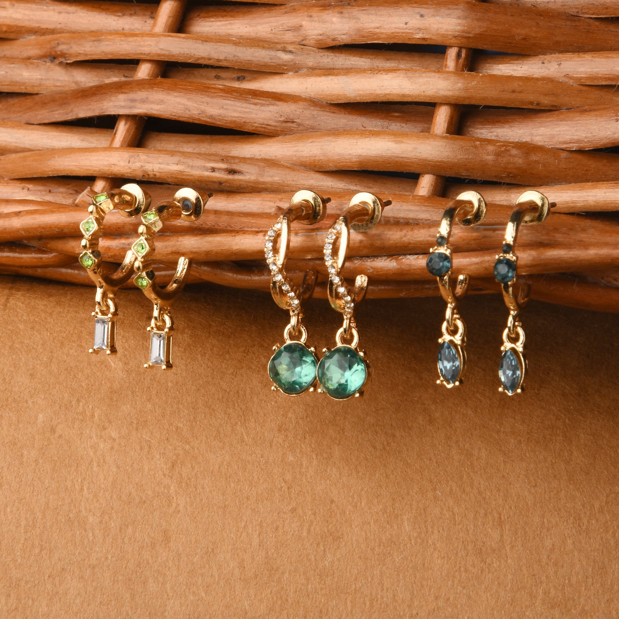 Accessorize London Women's Blue Sparkle set of 3 Huggie Hoop Earring Pack