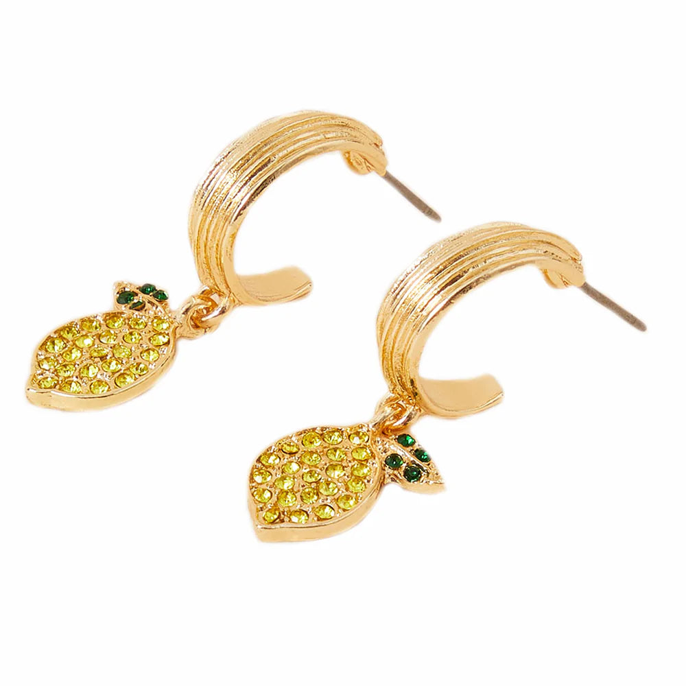 Accessorize London Women's Yellow Sparkly Lemon Hoop Earring