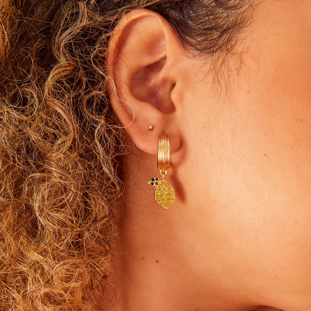 Accessorize London Women's Yellow Sparkly Lemon Hoop Earring