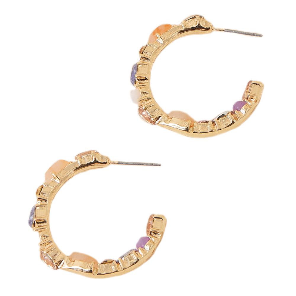 Accessorize London Women's Purple Chunky Facet And Gem Hoop Earring