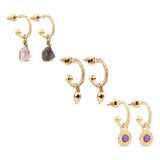 Accessorize London Women's Purple Raw Stones Huggie Hoop Earring Pack