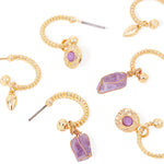 Accessorize London Women's Purple Raw Stones Huggie Hoop Earring Pack