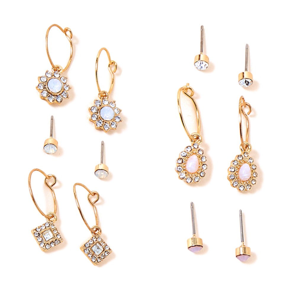 Accessorize London Women's 6 Sparkle Stud And Hoop Earring Pack Pink