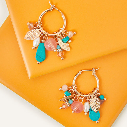 Accessorize London Women's Multi Beaded Pearl Leaf Hoop Earring