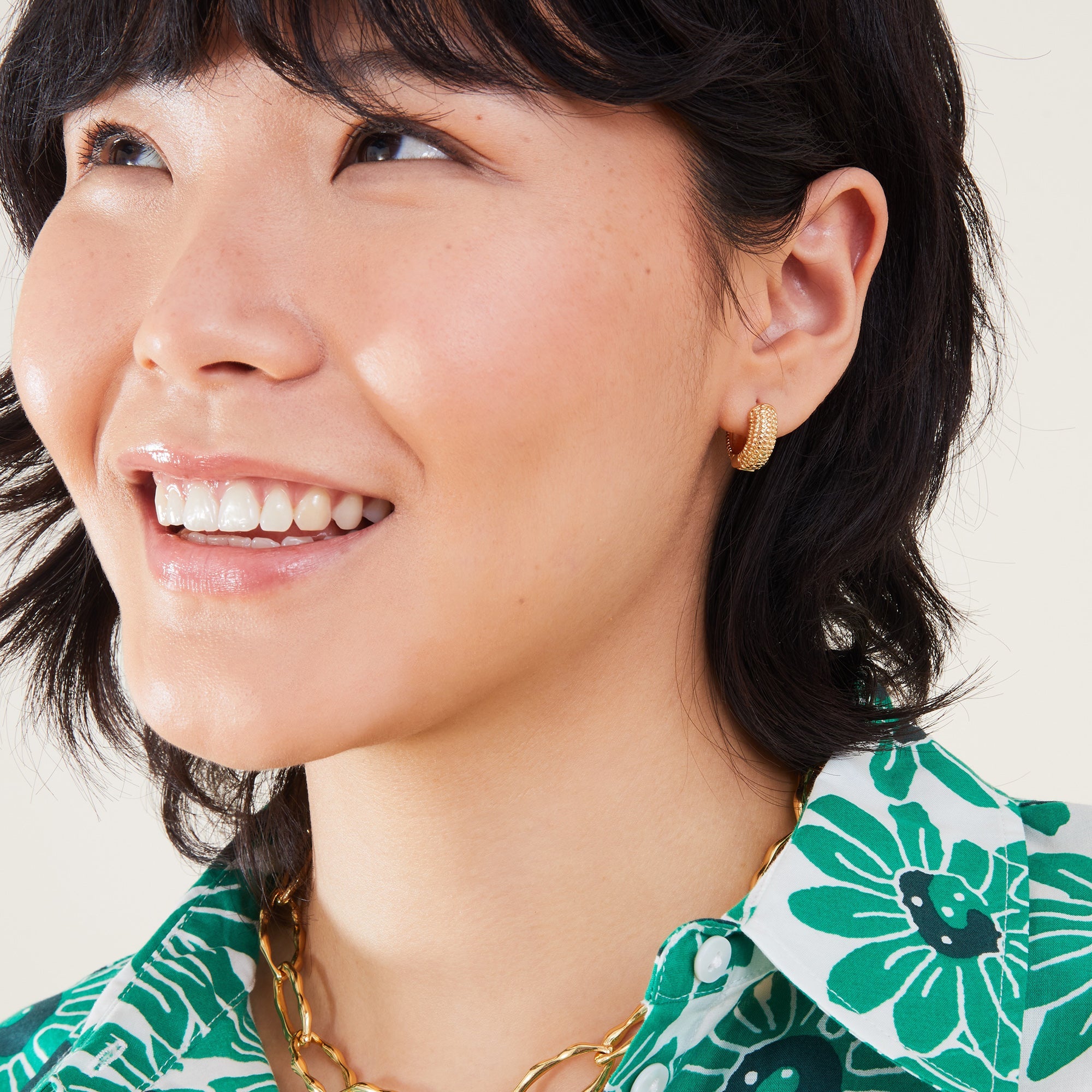 Accessorize London Women's Gold Mini Chunky Textured Hoop Earring