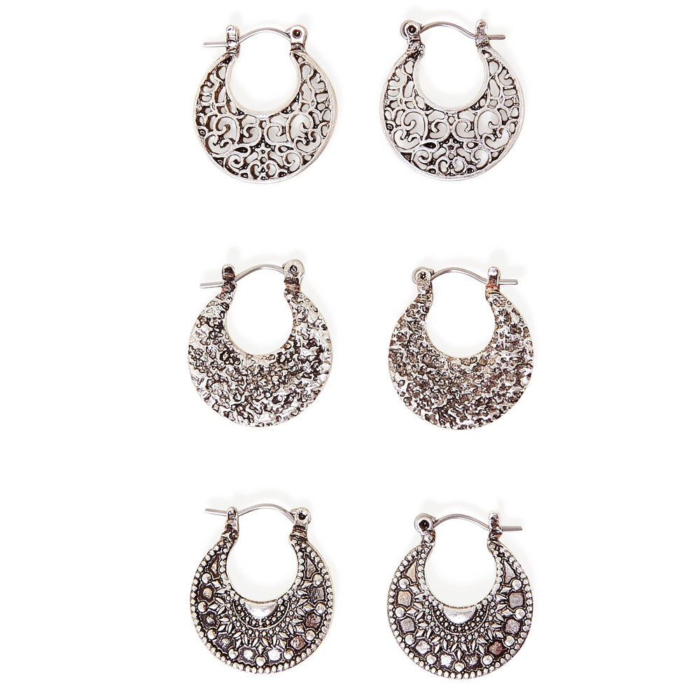 Accessorize London Women's Filigree Hoops Earrings set of 3