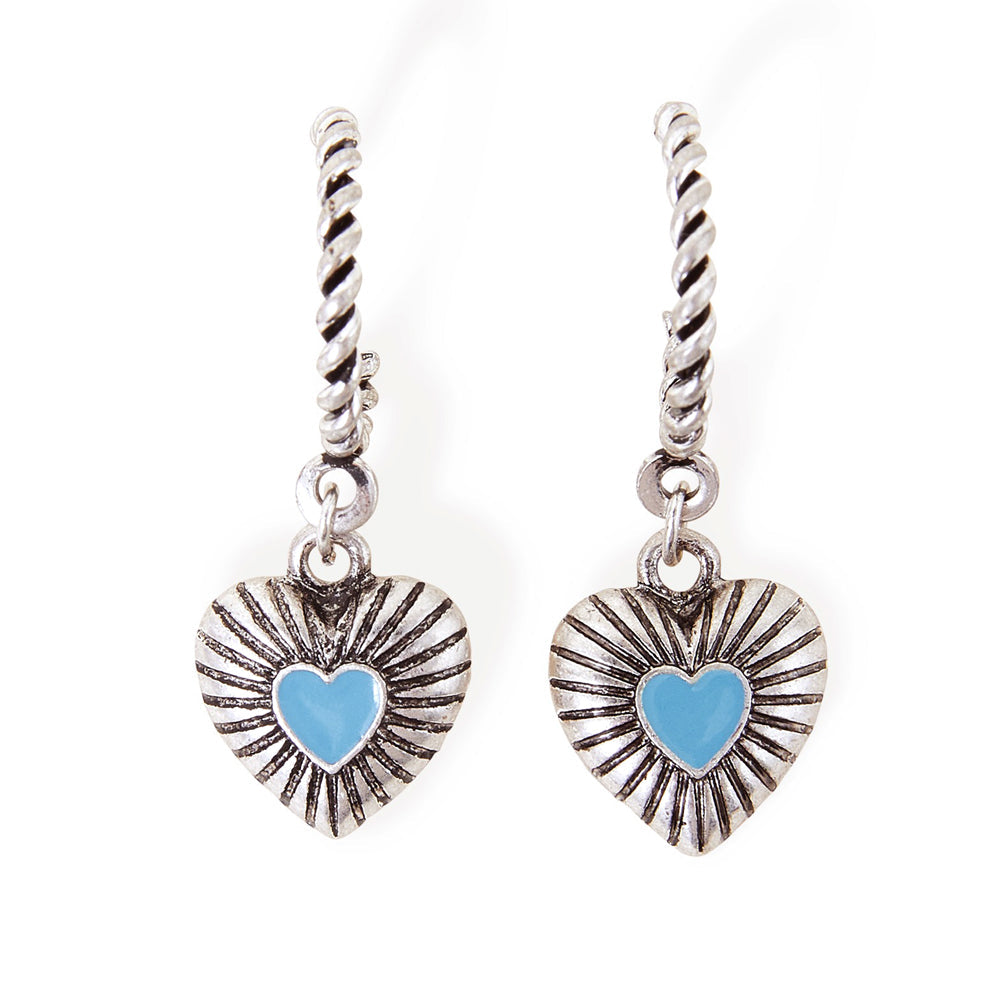 Accessorize London Women's Blue S Twisted Hoop Heart Drop Earring