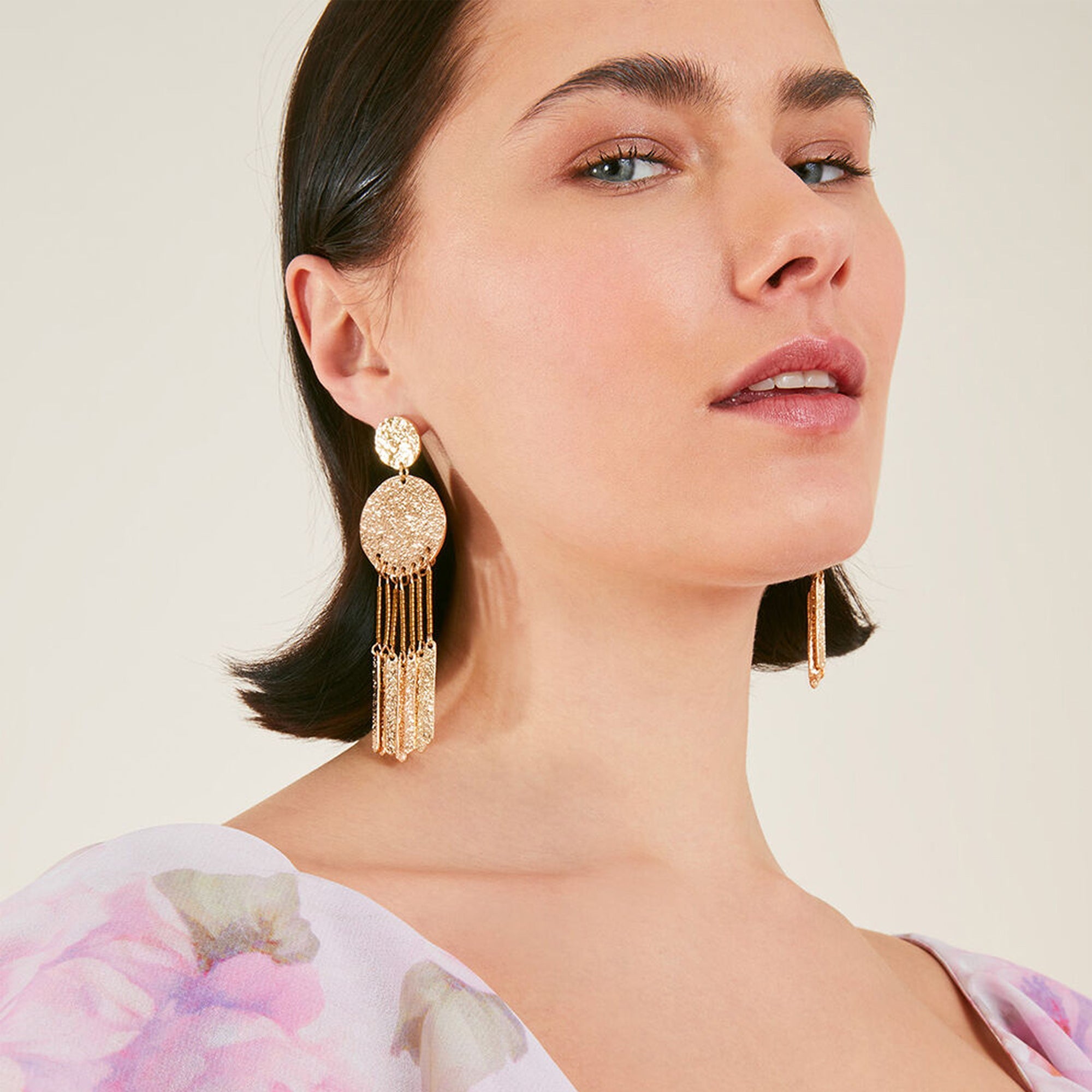 Accessorize London Women's Gold Textured Metal Tassle Statement Earring