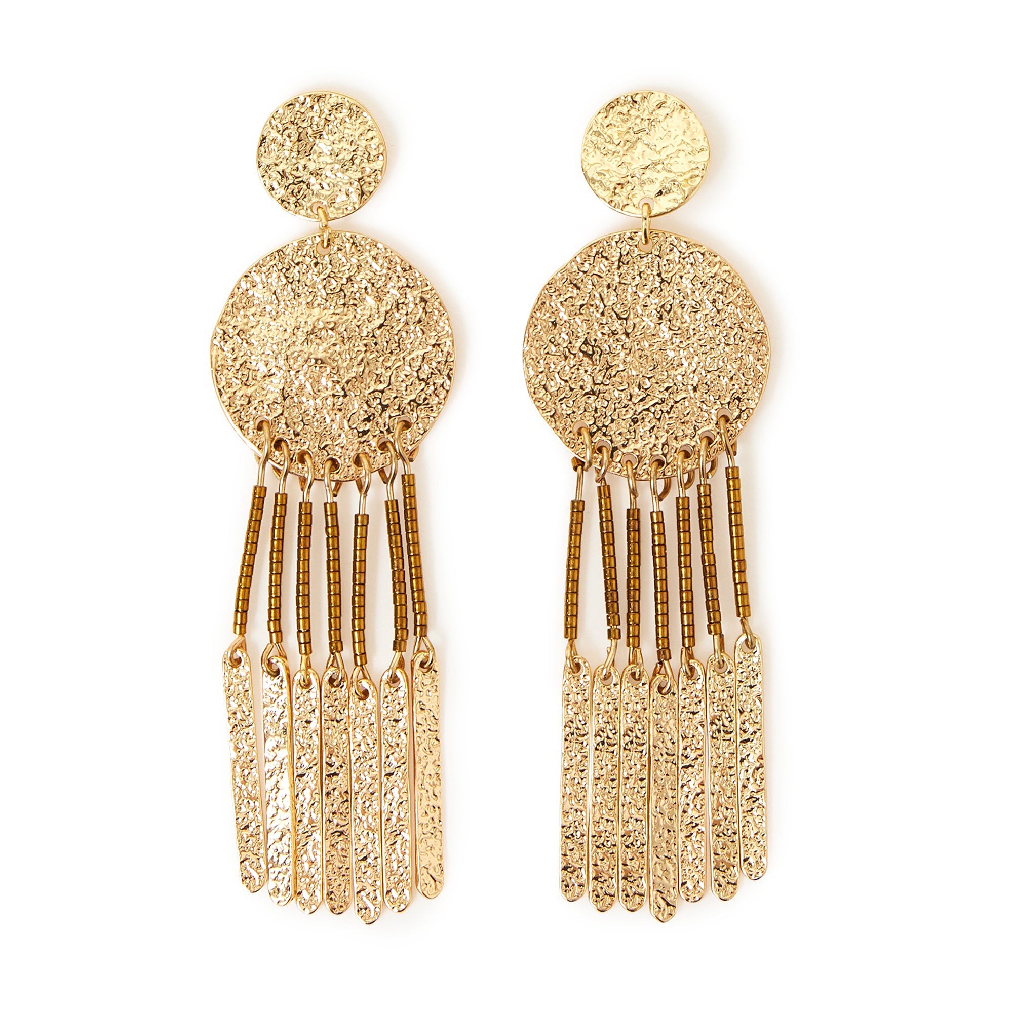 Accessorize London Women's Gold Textured Metal Tassle Statement Earring