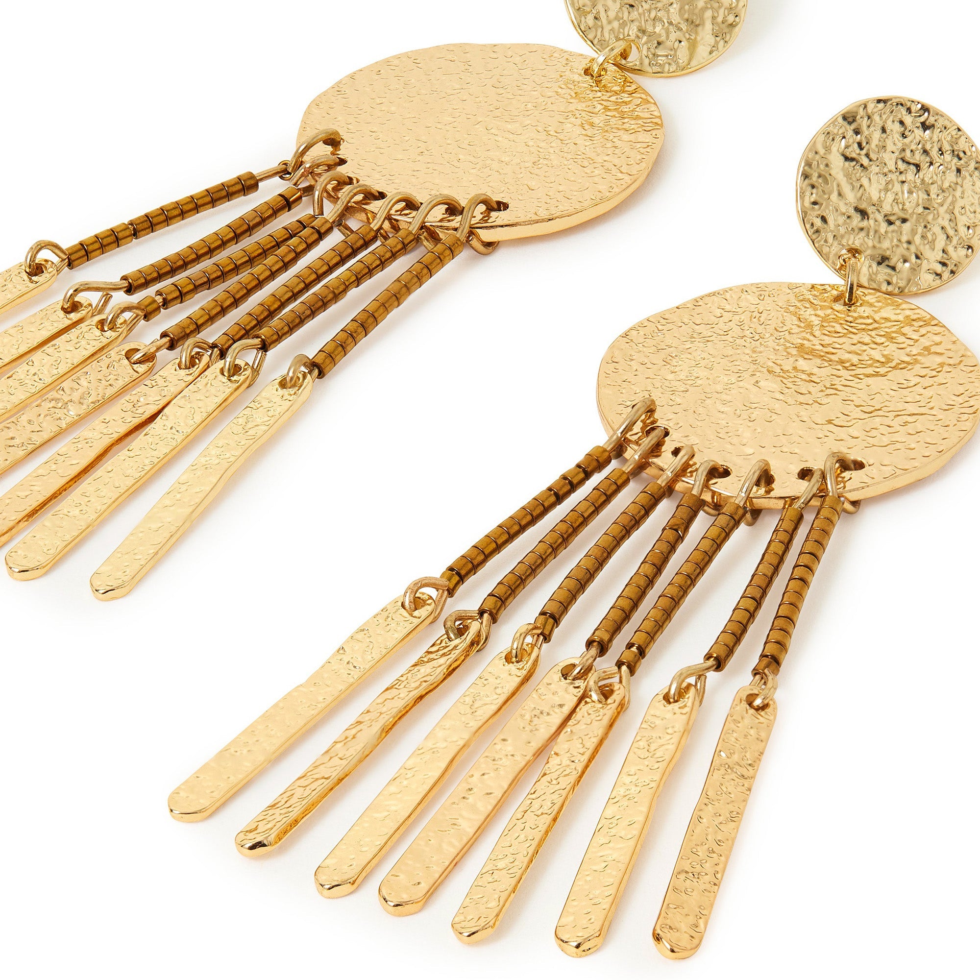 Accessorize London Women's Gold Textured Metal Tassle Statement Earring