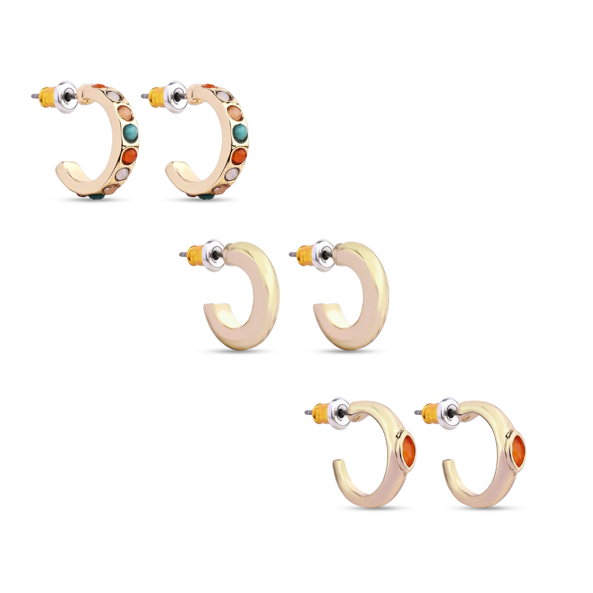 Accessorize London Women's Multi Set Of 3 Huggie Brights Gem Hoops Earring