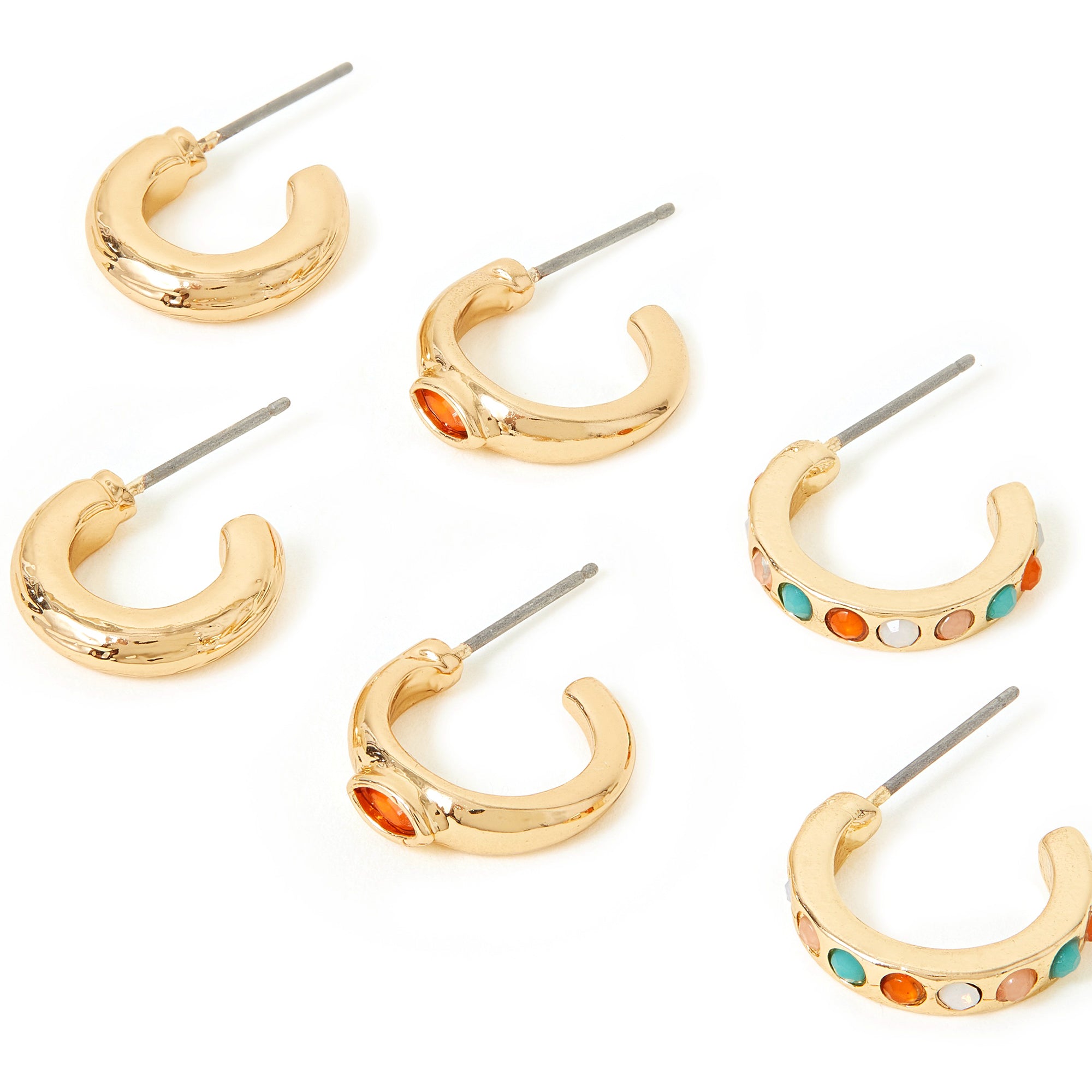 Accessorize London Women's Multi Set Of 3 Huggie Brights Gem Hoops Earring