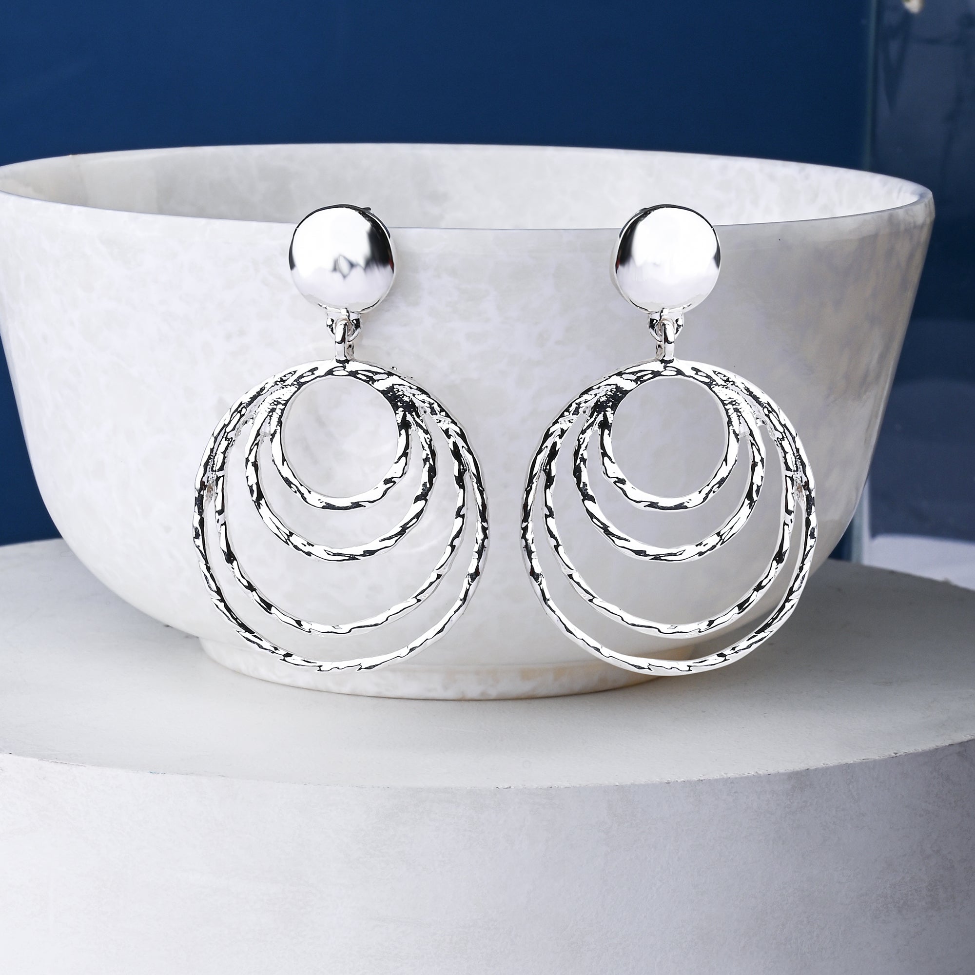 Accessorize London Women's Silver Textured Circles Statement Earring