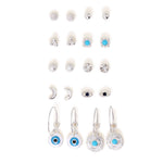 Accessorize London Women's Silver Set Of 10 Stud And Evil Eye Hoop Earring