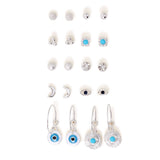 Accessorize London Women's Silver Set Of 10 Stud And Evil Eye Hoop Earring