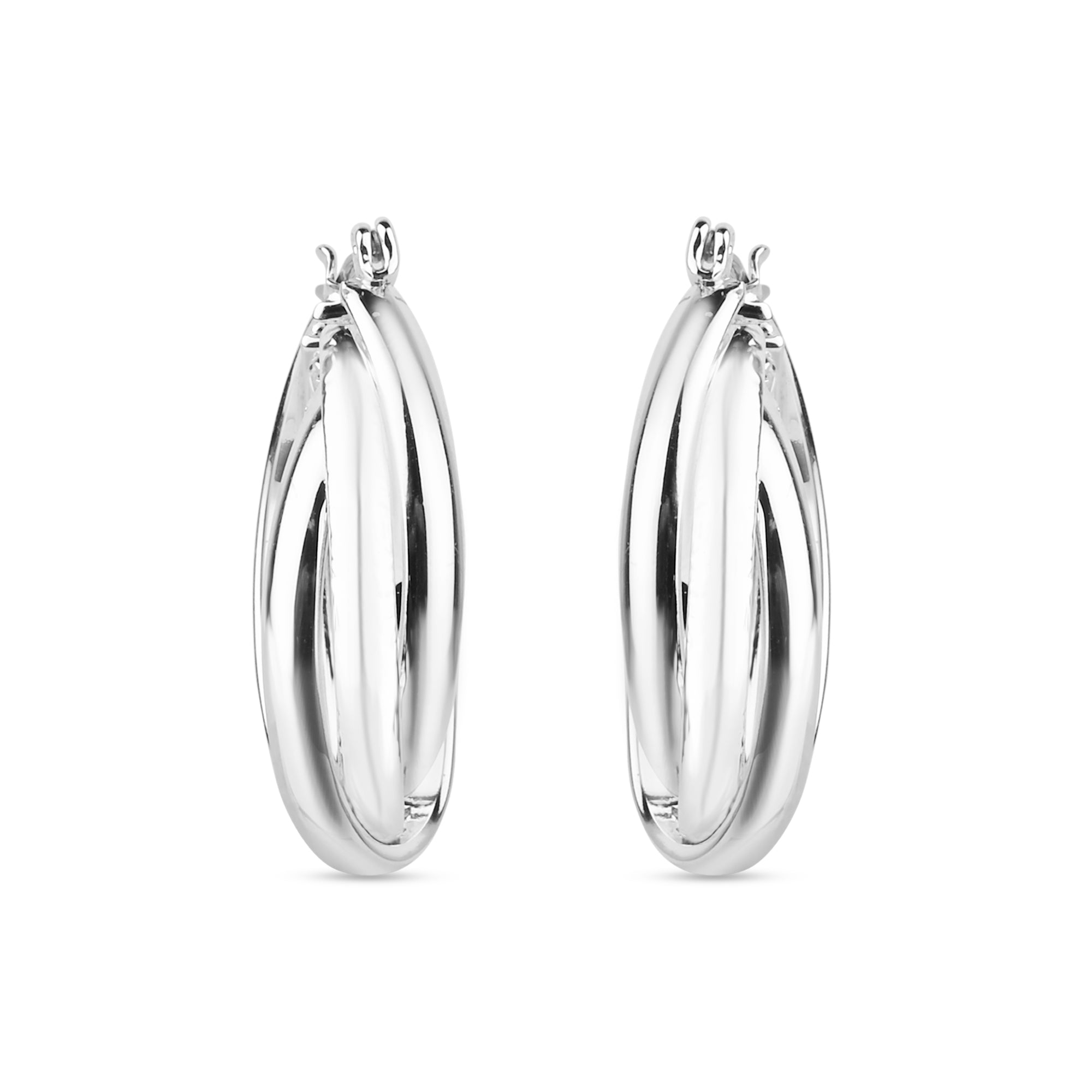 Accessorize London Women's Silver Interlocking Textured Hoop Earring