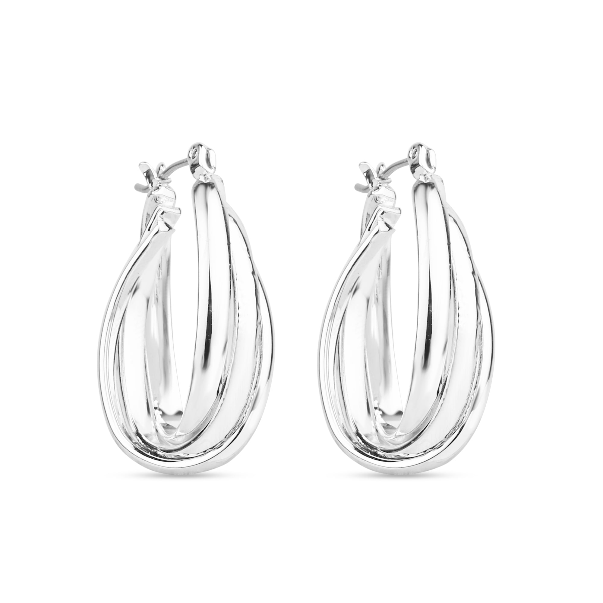 Accessorize London Women's Silver Interlocking Textured Hoop Earring