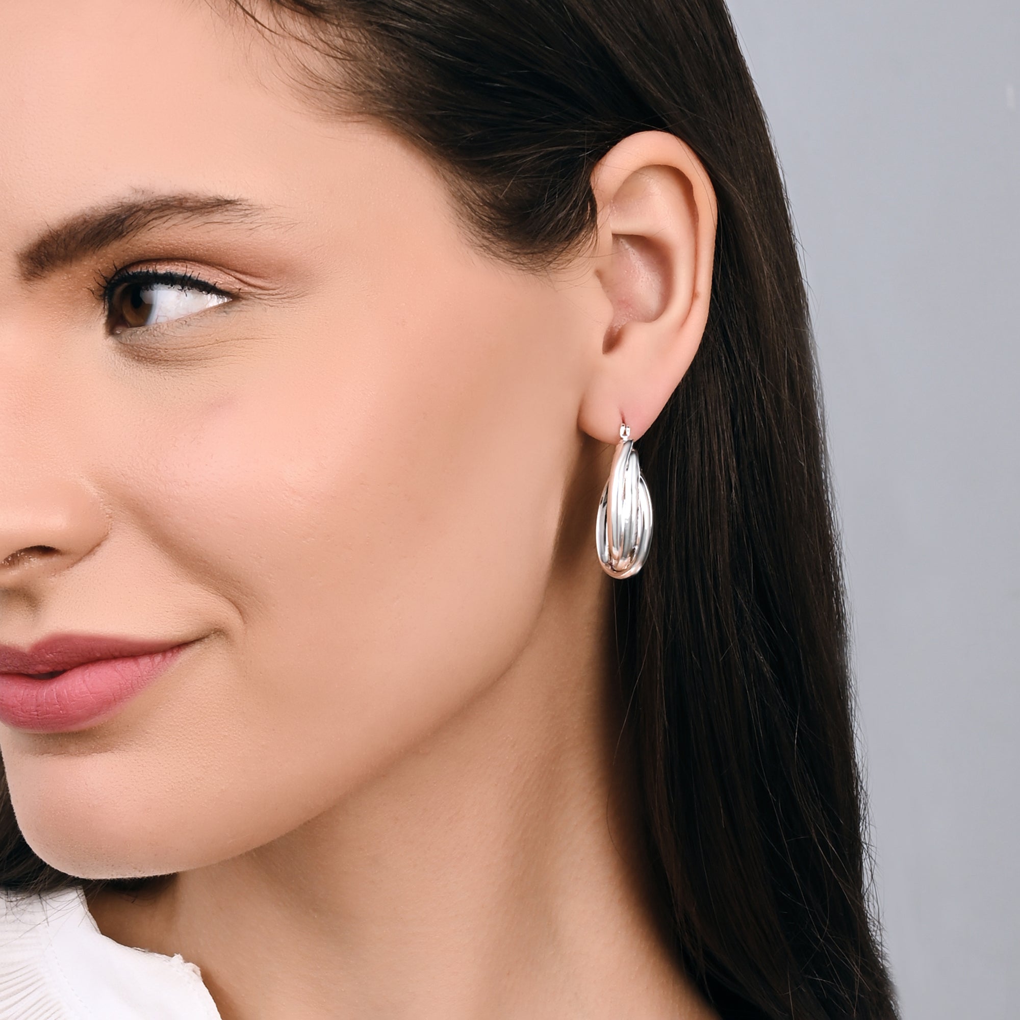 Accessorize London Women's Silver Interlocking Textured Hoop Earring