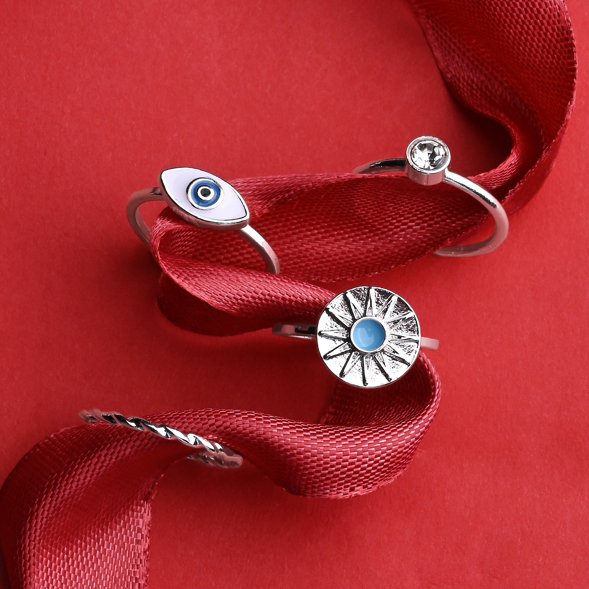 Accessorize London Women's Silver Evil Eye Ring Pack Of 4 Medium