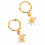 Real Gold Plated Gold Z Star Charm Huggies Hoop Earring