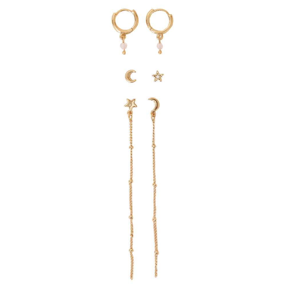 Real Gold Plated Gold Z 6 Celestial Hoop And Chain Earring