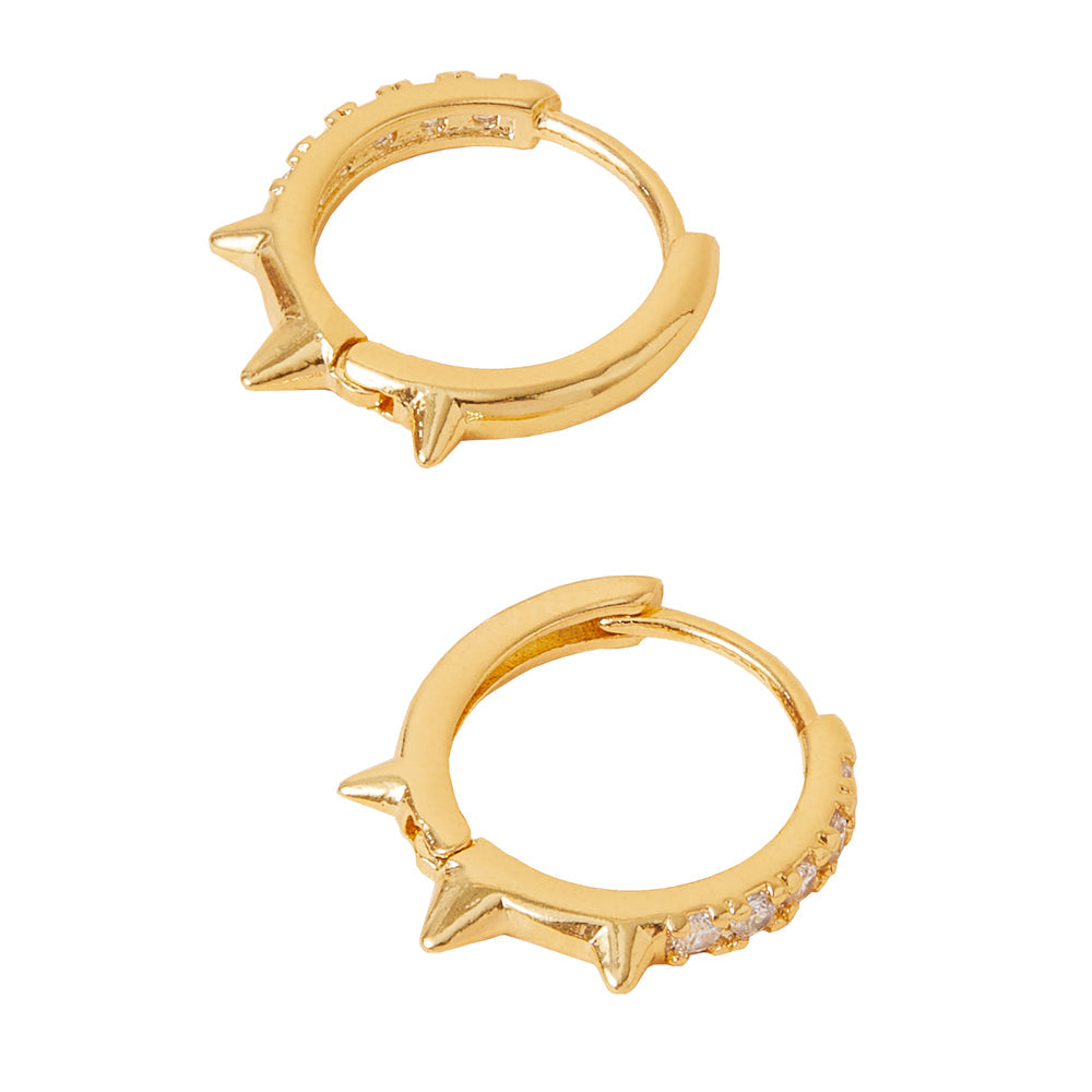 Real Gold Plated Gold Z Sparkle Spike Huggie Hoops Earring