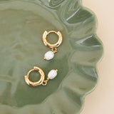 Real Gold Plated Pearl Z Chunky Small Pearl Hoops Earring
