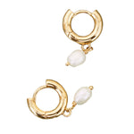 Real Gold Plated Pearl Z Chunky Small Pearl Hoops Earring