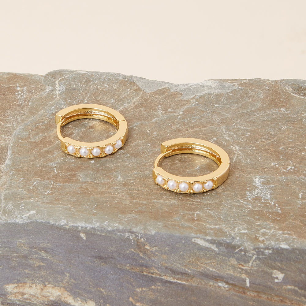 Real Gold Plated Pearl Z Faux Pearl Beaded Hoops Earring