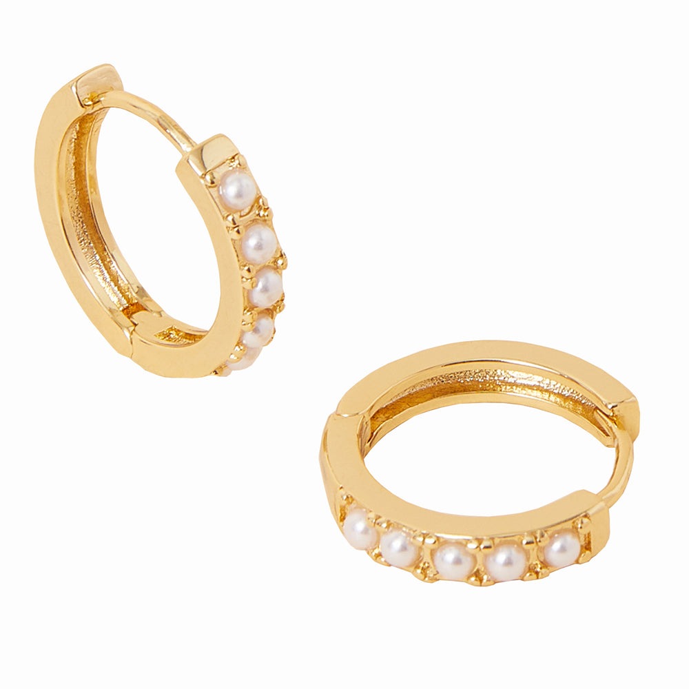Real Gold Plated Pearl Z Faux Pearl Beaded Hoops Earring