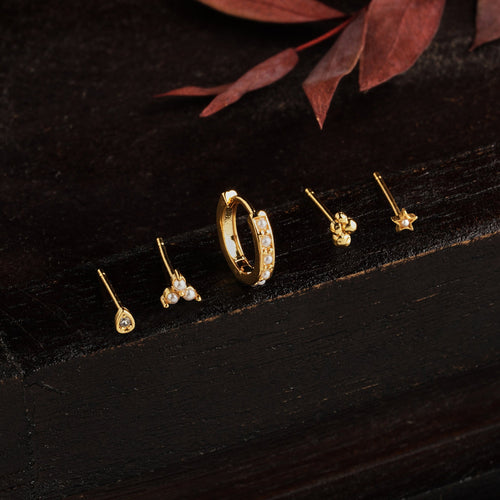 Real Gold Plated Pearl Z Faux Pearl Irregular Earring Set