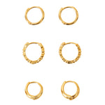 Real Gold Plated Gold Z 3 Bobble Graduated Width Hoop Earring Set