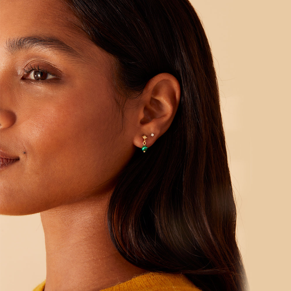 Real Gold Plated Green Z Modern Heirloom 6 Malachite Earring Set