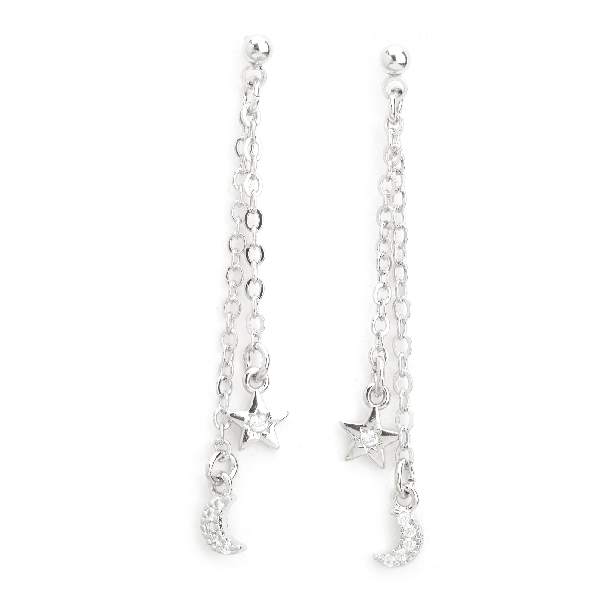 Real Gold Plated Silver Z Platinum Celestial Charm Drop Chain Earrings