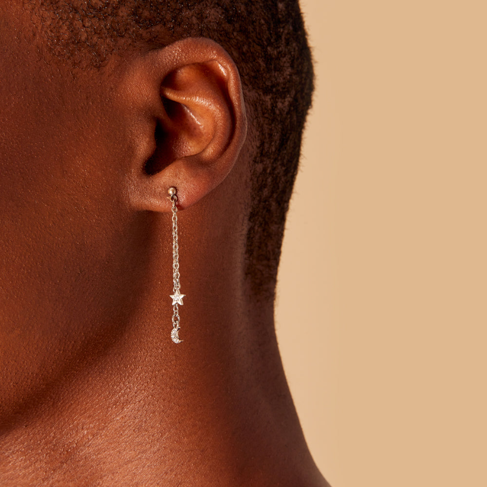 Real Gold Plated Silver Z Platinum Celestial Charm Drop Chain Earrings